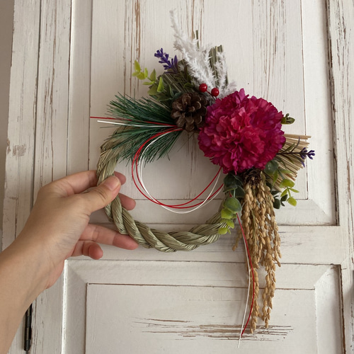 No. 65 稲穂たっぷり！わら製しめ縄リース2022 ハンドメイドお正月飾り