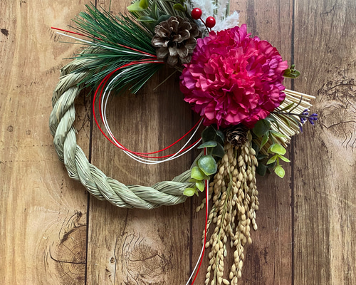 しめ縄② お正月飾り　ハンドメイド　稲穂　アーティフィシャル　しめ縄リース 47f6709a019a1550b90e12d632dc9a