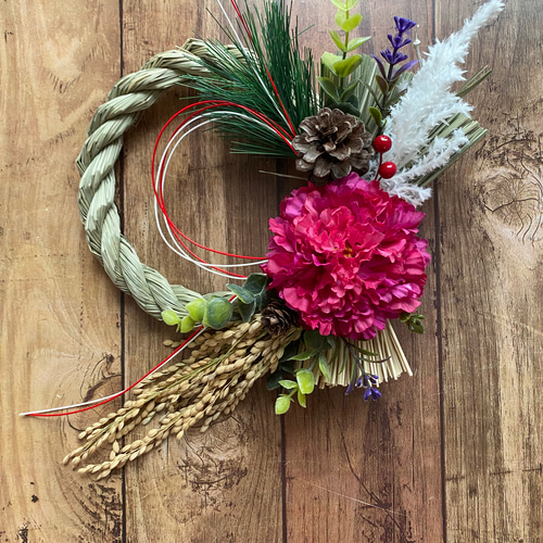 しめ縄② お正月飾り　ハンドメイド　稲穂　アーティフィシャル　しめ縄リース しめ縄② お正月飾り ハンドメイド 稲穂 アーティフィシャル しめ縄