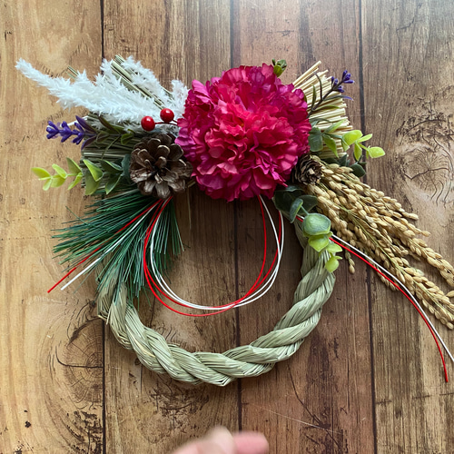 No. 65 稲穂たっぷり！わら製しめ縄リース2022 ハンドメイドお正月飾り