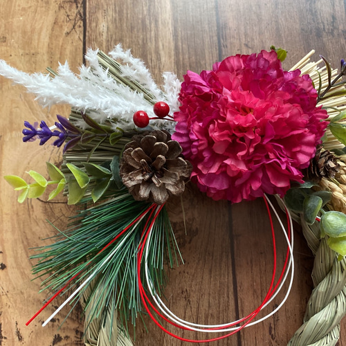 No. 65 稲穂たっぷり！わら製しめ縄リース2022 ハンドメイドお正月飾り