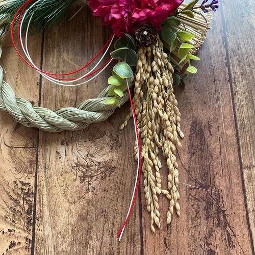 しめ縄③ お正月飾り　ハンドメイド　稲穂　アーティフィシャル　しめ縄リース しめ縄③ お正月飾り ハンドメイド 稲穂 アーティフィシャル しめ縄