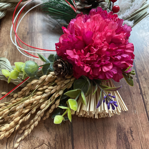 No. 65 稲穂たっぷり！わら製しめ縄リース2022 ハンドメイドお正月飾り