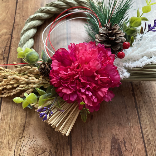 No. 65 稲穂たっぷり！わら製しめ縄リース2022 ハンドメイドお正月飾り