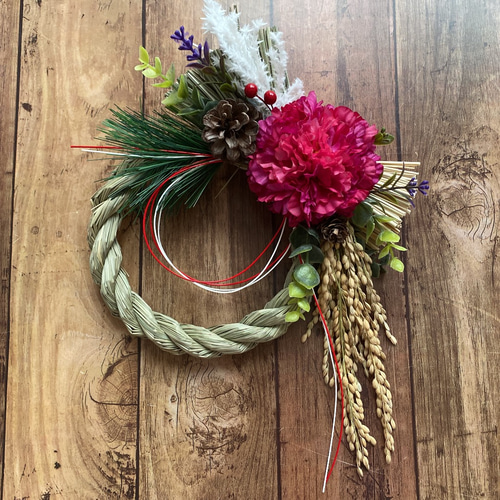 No. 65 稲穂たっぷり！わら製しめ縄リース2022 ハンドメイドお正月飾り