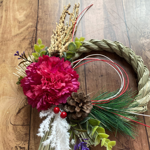 しめ縄② お正月飾り　ハンドメイド　稲穂　アーティフィシャル　しめ縄リース No. 65 稲穂たっぷり！わら製しめ縄リース2022 ハンドメイドお正月飾り