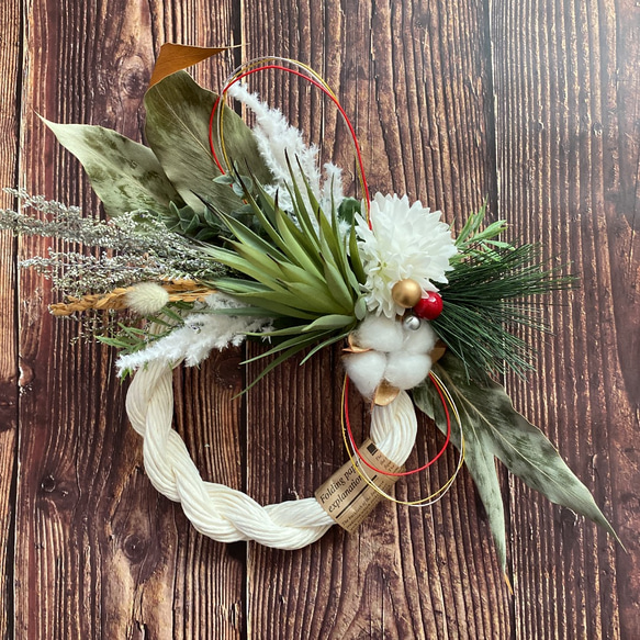No. 259 ドライフラワーしめ縄リース2022 ハンドメイドお正月飾り  
