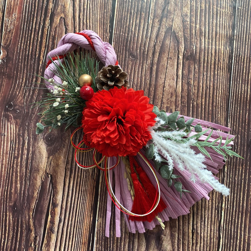 No. 300 カラースワッグしめ縄リース2022 ハンドメイドお正月飾り