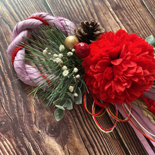 No. 300 カラースワッグしめ縄リース2022 ハンドメイドお正月飾り