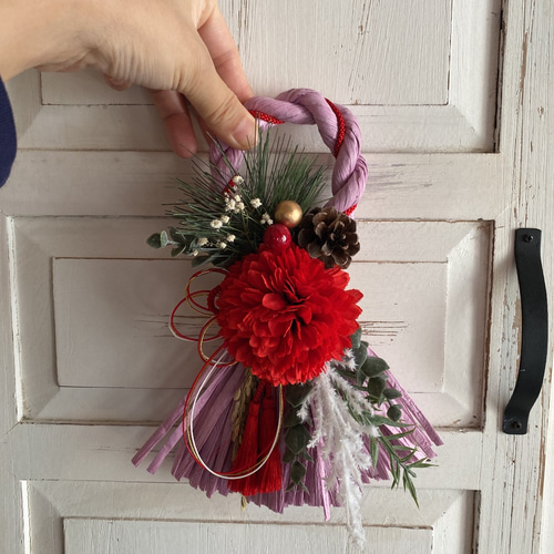 No. 300 カラースワッグしめ縄リース2022 ハンドメイドお正月飾り