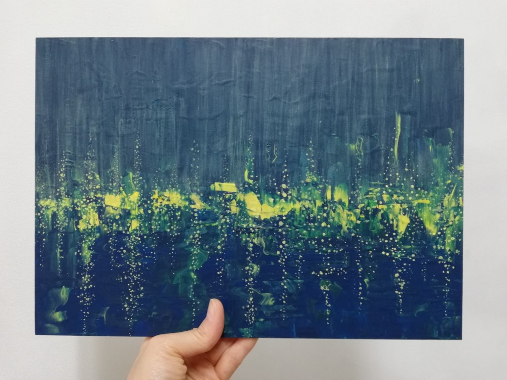 ゆう　a candle at night パステル画　絵画アート原画 パステルアート 蝶を追いかける月夜の猫 パステル画原画 絵画