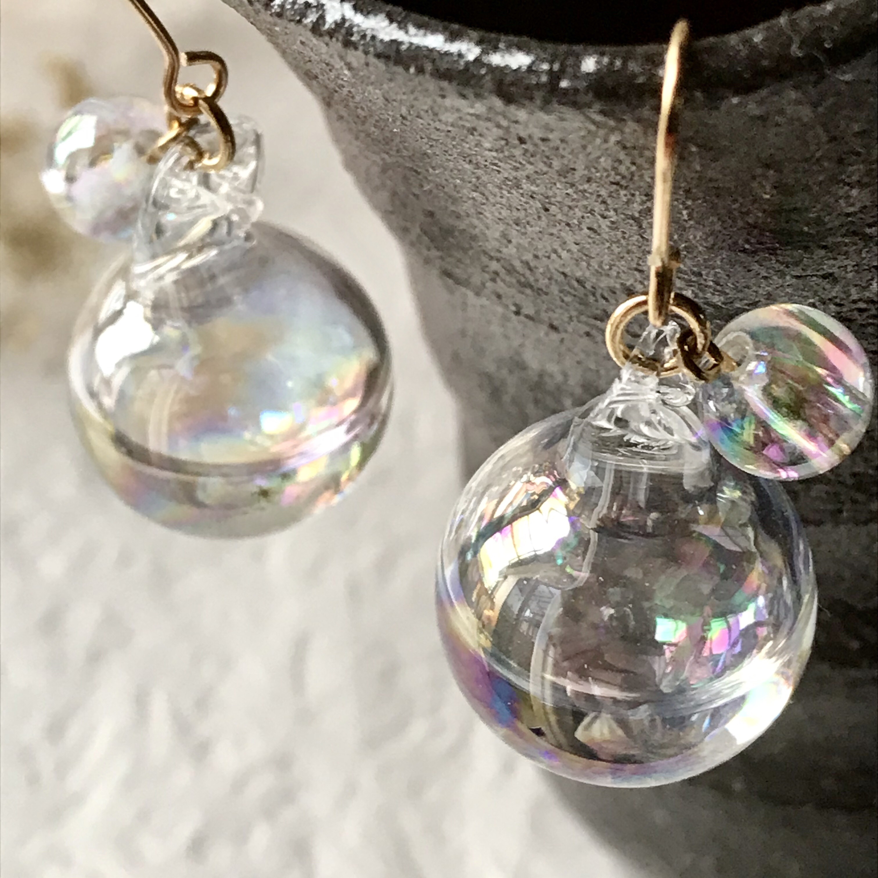 【559】シャボン玉のピアス／イヤリング／ガラスドーム