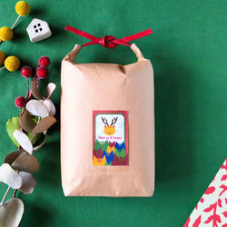 【クリスマスラベル】米袋みたいな紙袋５枚セット。お菓子のプレゼントに。おにぎりやお菓子を入れてお出かけにも。 1枚目の画像