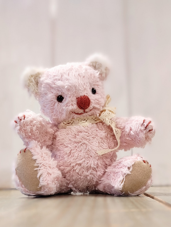 ハンドメイド テディベア 計ら ストレートアルパカ クリーム色