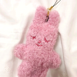 おやすみシリーズ☆うさちゃんストラップ ローズピンクmini 13.5cm 2枚目の画像