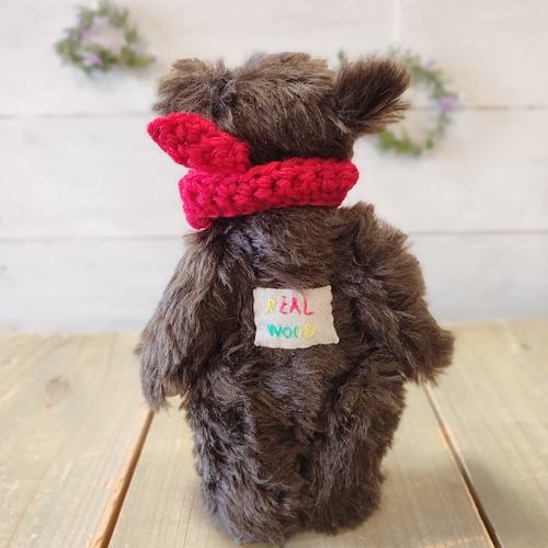 テディベア 赤いマフラー ダークブラウン 24cm くまのぬいぐるみ クマ