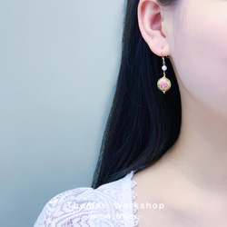 手作天然淡水珍珠日本彩繪珠日系復古風耳環 第9張的照片