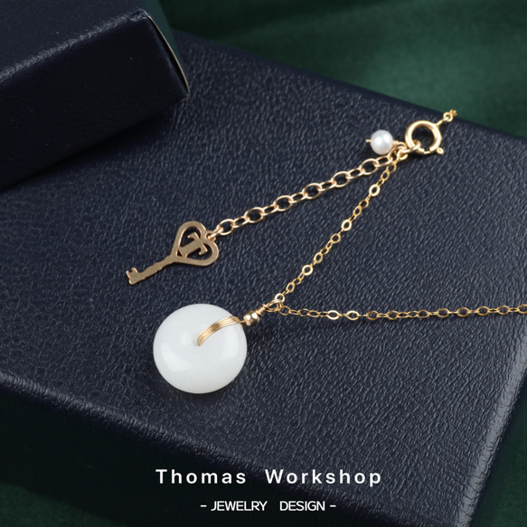 手作り天然真珠新疆白翡翠ピースバックル優しい気質ネックレス調節可能なネックレス 6枚目の画像