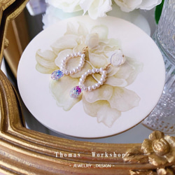 手作天然淡水珍珠玫瑰花SWAROVSKI水滴刻面水晶迷人閃耀高級感耳環 第3張的照片