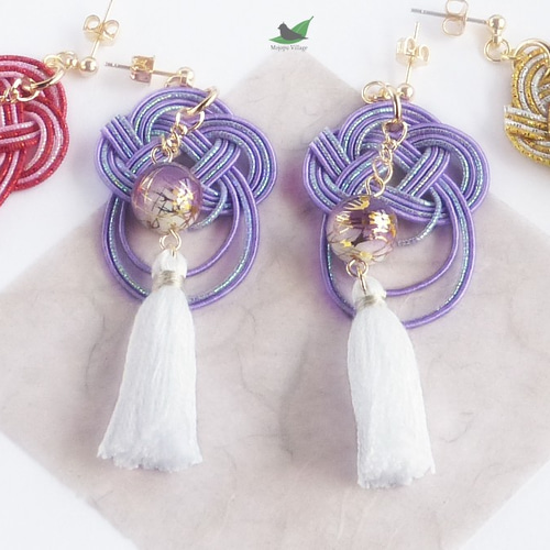 ☆❤️ 水引　和柄　ピアス　イヤリング　和装　洋装　ハンドメイド 和風/中華】【水引】情熱【イヤリング/ピアス】【イラスト付