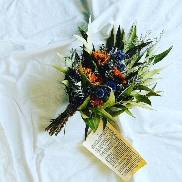 ドライフラワーリース夏リースひまわりブルーファンタジアリーススワッグ