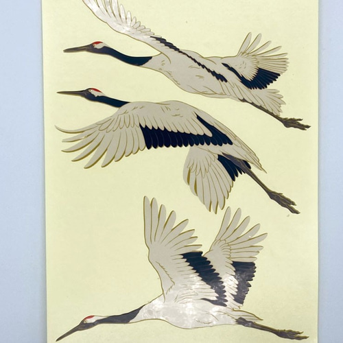 日本画オリジナルステッカー 飛翔鶴 サイズ選択可 UV耐水仕様 輪郭