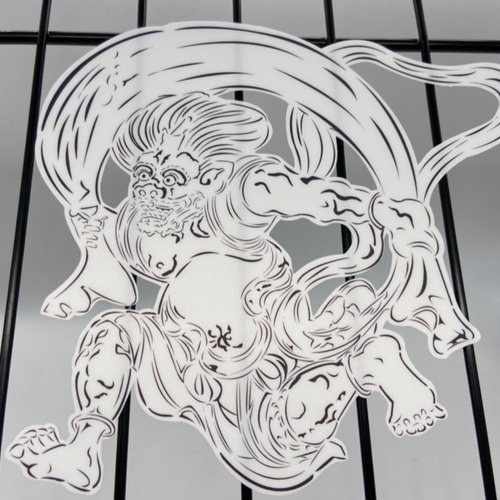 定率割引 西日本 日本画オリジナルステッカー 風神雷神モノクロセット Sサイズ UV 絵画