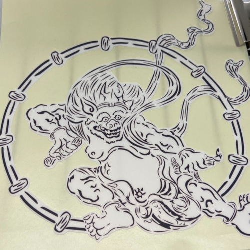 日本画オリジナルステッカー 風神雷神モノクロセット Sサイズ UV