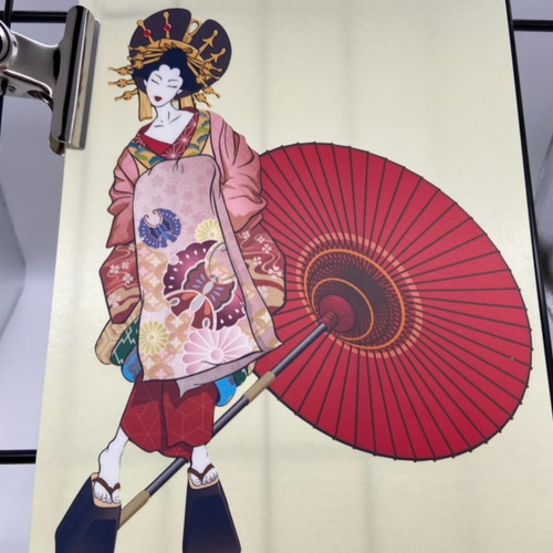 日本画オリジナルステッカー 花魁 Sサイズ サイズ選択可能 UV耐水 輪郭