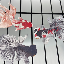 日本画オリジナルステッカー　金魚セット　Sサイズ　サイズ選択可能　UV耐水　輪郭カット済み 1枚目の画像