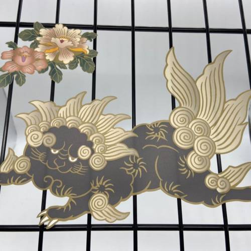 日本画オリジナルステッカー 唐獅子牡丹 Sサイズ サイズ選択可能 UV