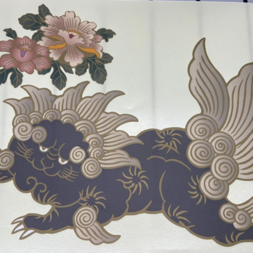 日本画オリジナルステッカー 唐獅子牡丹 Sサイズ サイズ選択可能 UV