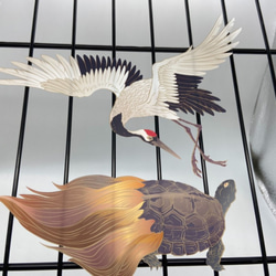 日本画オリジナルステッカー 鶴亀セットA Sサイズ サイズ選択可能 UV