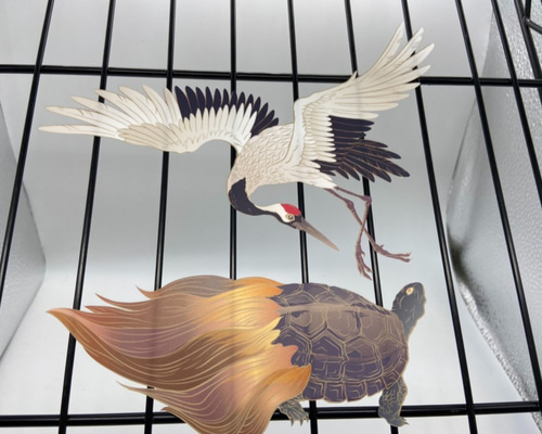 日本画オリジナルステッカー 鶴亀セットA Sサイズ サイズ選択可能 UV