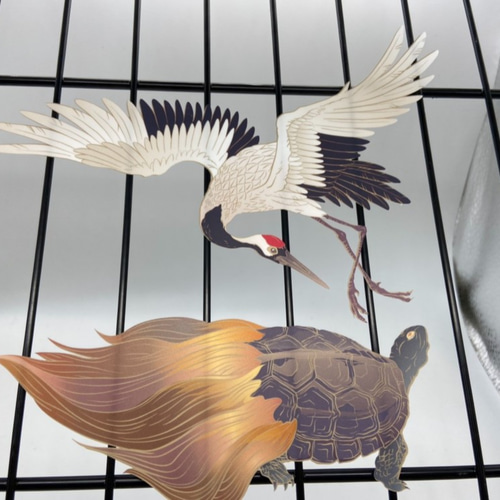 日本画オリジナルステッカー 鶴亀セットA Sサイズ サイズ選択可能 UV