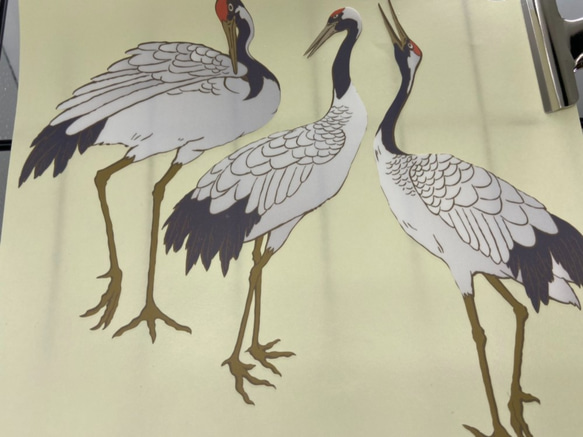 日本画オリジナルステッカー　鶴セットB　Sサイズ　サイズ選択可能　UV耐水　輪郭カット済み 2枚目の画像
