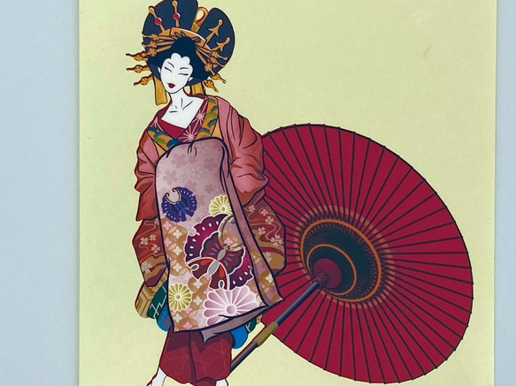 日本画オリジナルステッカー A6 花魁(おいらん) サイズ選択可 UV耐水