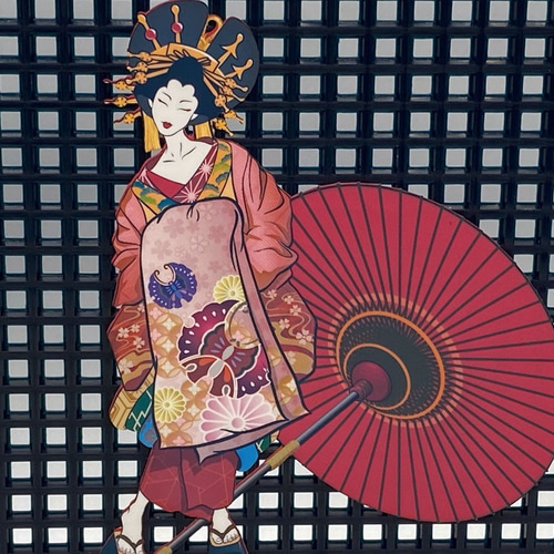日本画オリジナルステッカー A6 花魁(おいらん) サイズ選択可 UV