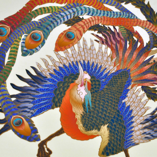 鳳凰 日本画 19cm×16cm オリジナル ステッカー UV耐水仕様 輪郭カット