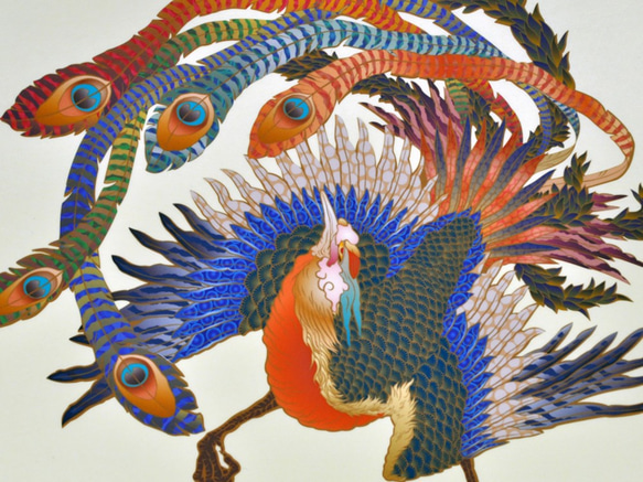 鳳凰 日本画 19cm×16cm オリジナル ステッカー UV耐水仕様 輪郭カット