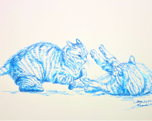 原画 「ねこと小鳥のフラワーガーデン（クリムトへのオマージュ