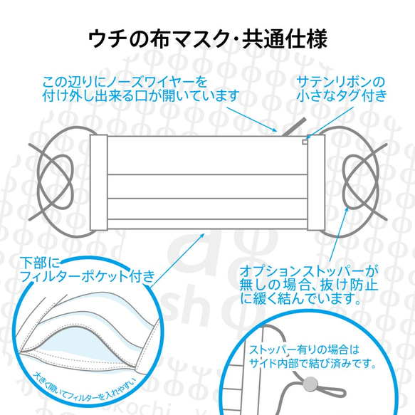 スーツに合う　トルコ製シャツ生地 抗菌消臭抗ウイルス加工ガーゼ使用 ポケット付き布マスク 【Lサイズ】 吹き出物対策にも 3枚目の画像