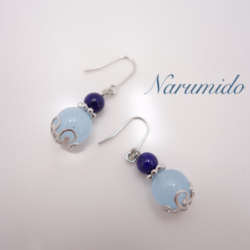 送料無料♯174☆ラピスラズリ×ブルー翡翠☆天然石ピアス（金属ピアス