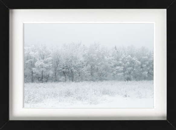 北海道芦別市の風景 A4写真プリント ガラス入り額装 ～雪のライン～ 北海道 真っ白な雪の景色』 A4サイズ ウッドフレーム額装写真