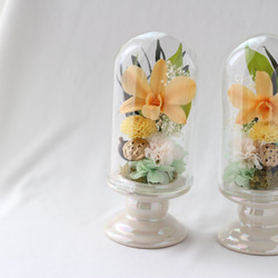 《受注生産品》ガラスドーム仏花（イエローカラー）　プリザーブドフラワー使用 2枚目の画像