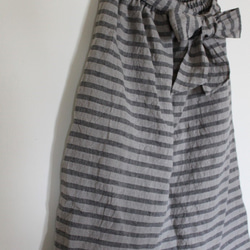 ボーダーが可愛いフランスリネンのシンプルリボンスカート（ブラック）sale 4枚目の画像