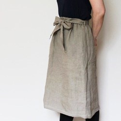 手染めリネン　リボンベルトのギャザースカート（ヌガー） 2枚目の画像