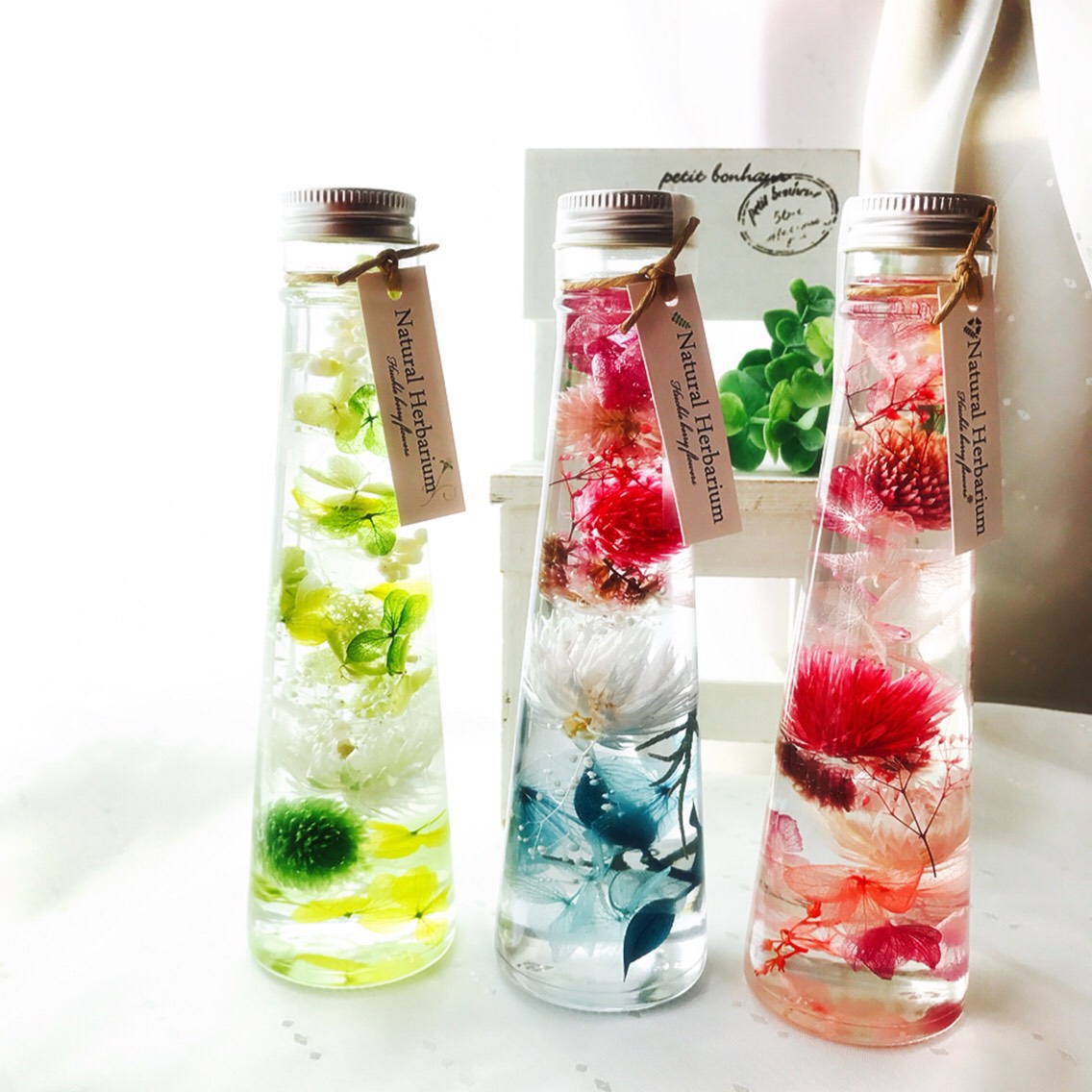 【母の日 1番人気】スリムstyleハーバリウム3本&コースターセット(人気ベスト3)