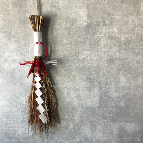 わら細工 古代米 しめ縄飾り 送料無料】古代米の稲藁紙垂付きお正月