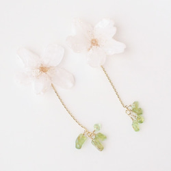 【再次上架】Everpink Sakura.16kgf。真花櫻花和橄欖石葉櫻桃耳環/耳環 第6張的照片